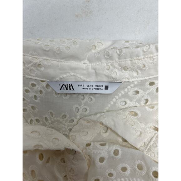 ZARA WOMAN ZW COLLECTION CUTWORK EMBROIDERY EYELET OFF WHITE DRESS SIZE S. - Picture 5 of 6